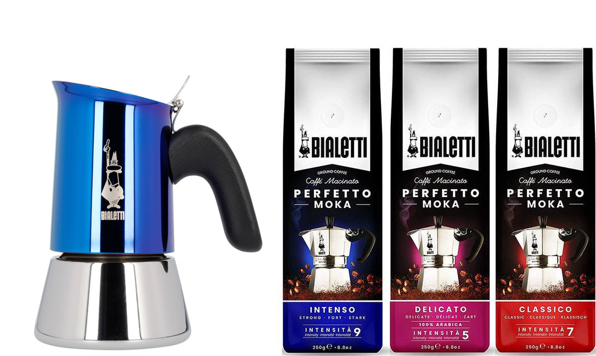 Bialetti Venus Blue 2 kops + koffiepakket 3x250gr