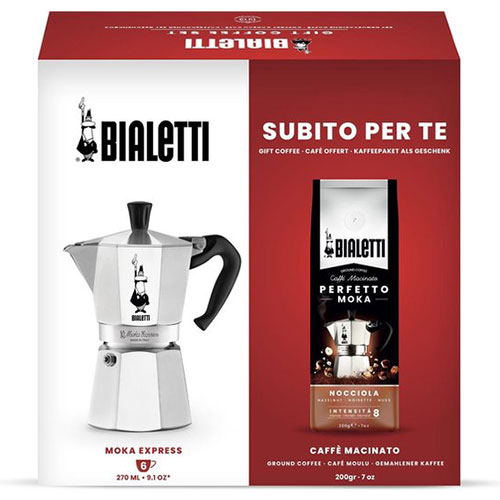 Bialetti Moka Express 6 kops + Perfetto Moka Classico koffie 250gr