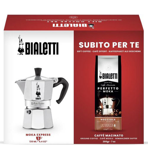 Bialetti Moka Express 3 kops + Perfetto Moka Classico koffie 250gr